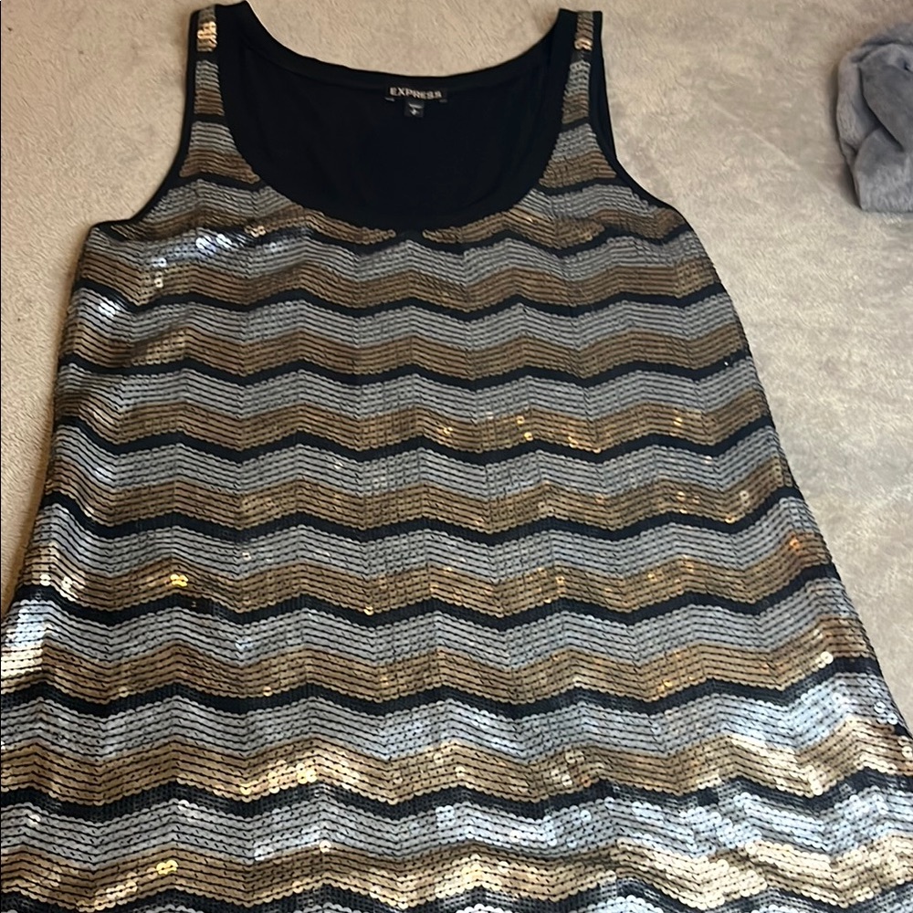 Express Black and Gold Sequin Chevron Tank Top